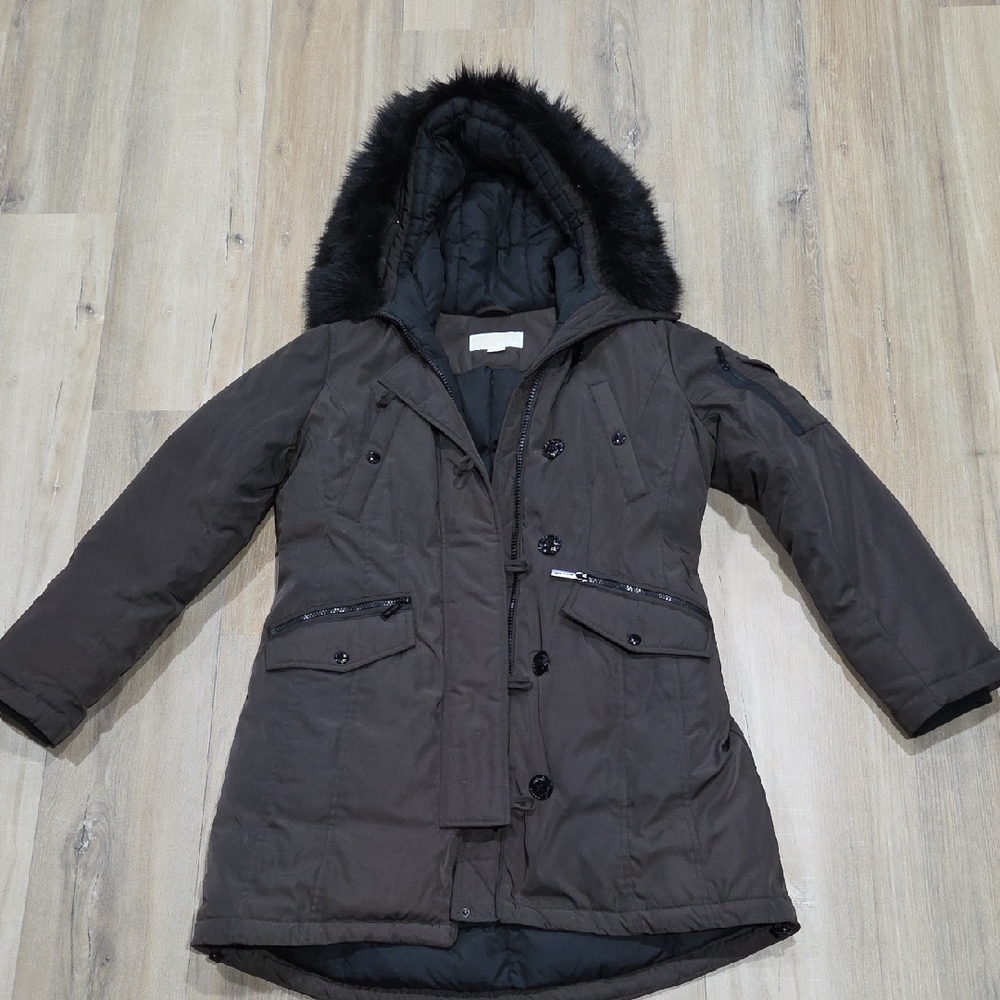 Michael Kors Dark Brown Jacket with Black Fur Hood